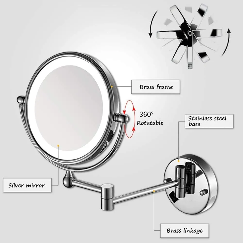 Makeup Mirror for Bathroom Folding Wall Mounted Telescopic 3X / 5X / 7X Magnifying 360 Degree Rotation Round Beauty Mirror(3X)