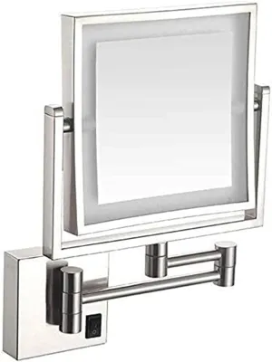 Makeup Mirror with Light Square Single Sided Folding Telescopic Wall Mounted 3 X Magnification Beauty Mirror