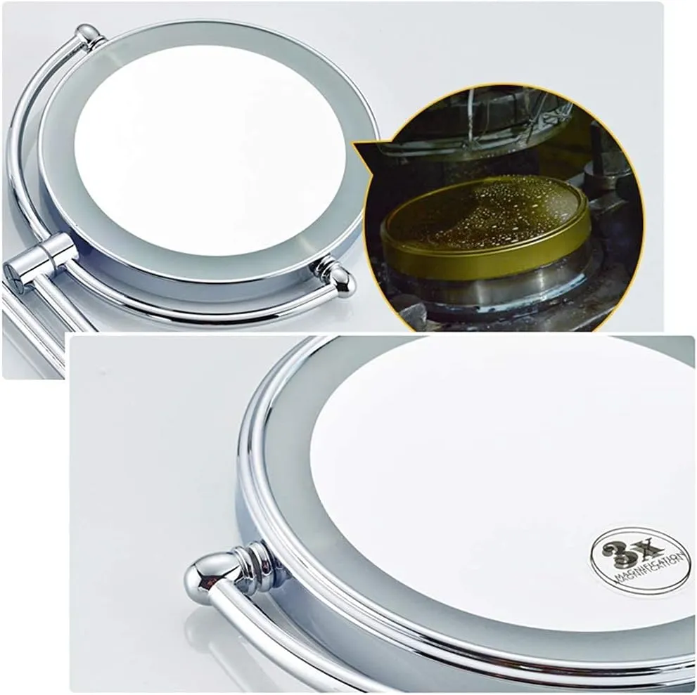 Makeup Mirror with Light Toilet Bathroom Folding Telescopic Rotatable Double Side Beauty Magnifying Metal Mirror(3X)