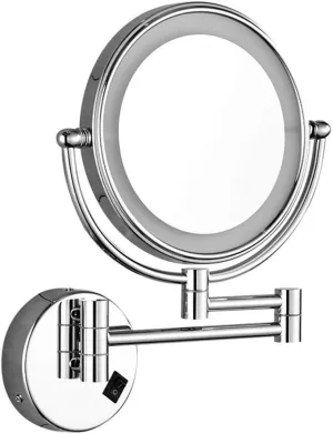 Makeup Mirror with Light Toilet Bathroom Folding Telescopic Rotatable Double Side Beauty Magnifying Metal Mirror(3X)