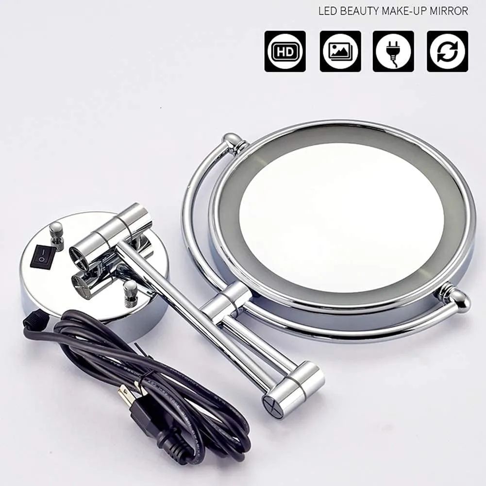 Makeup Mirror with Light Toilet Bathroom Folding Telescopic Rotatable Double Side Beauty Magnifying Metal Mirror(3X)