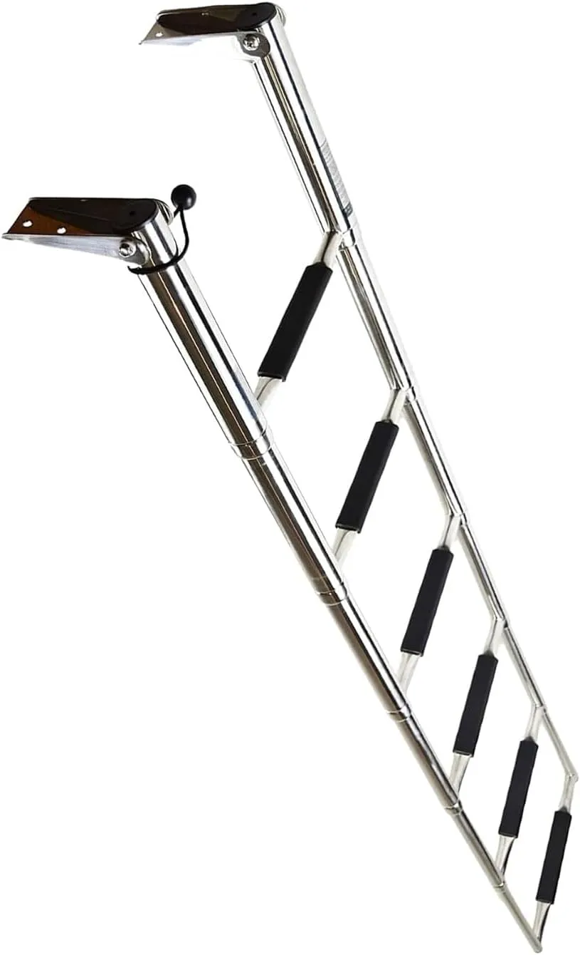 MARINE CITY 304 Grade Stainless Steel Foldable Boat Telescoping Drop Ladder Non-Slip Rubber for Marines – Boats (6 Step)