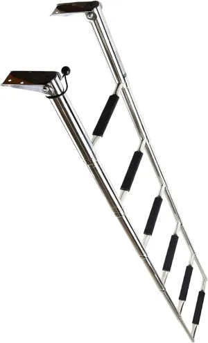 MARINE CITY 304 Grade Stainless Steel Foldable Boat Telescoping Drop Ladder Non-Slip Rubber for Marines – Boats (6 Step)