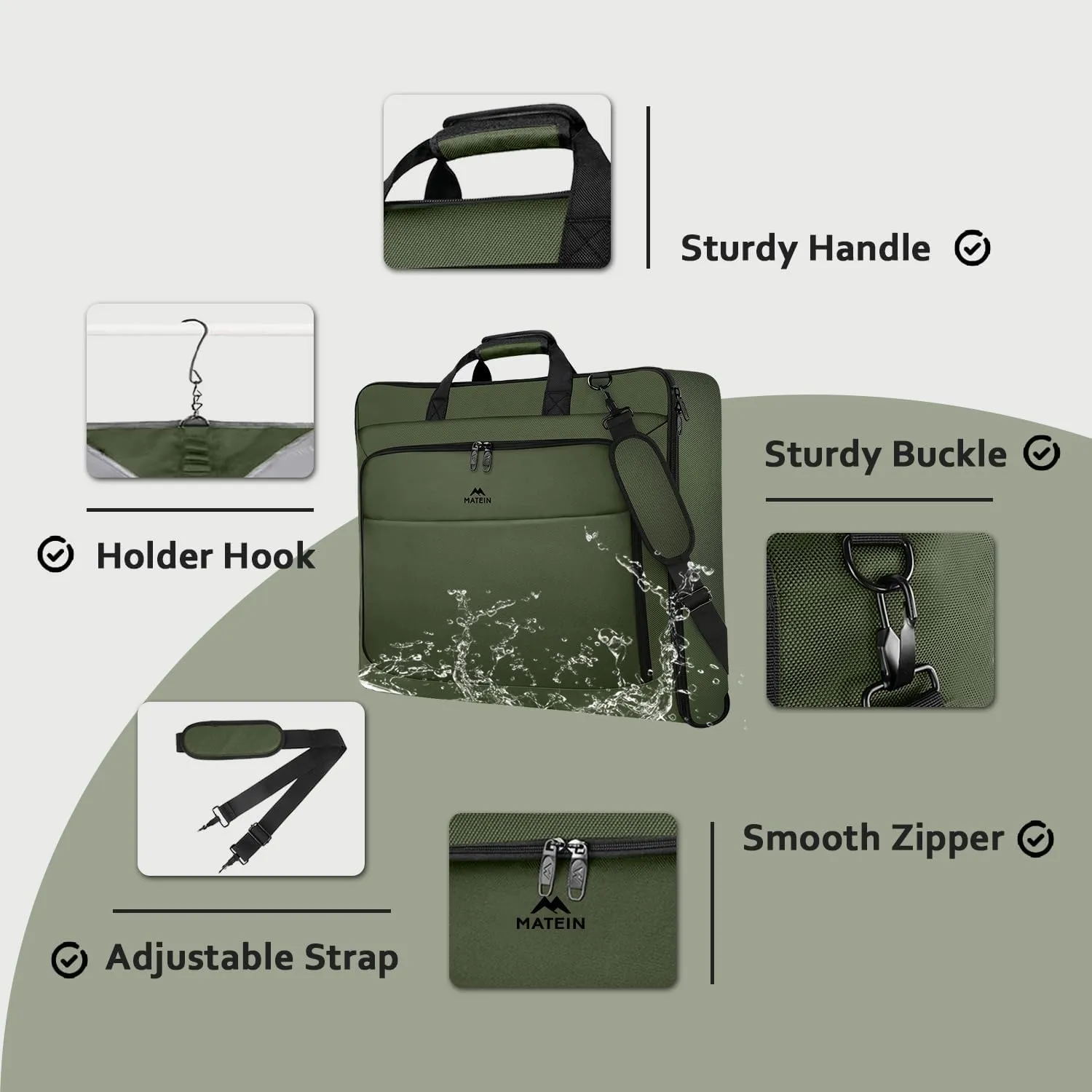 MATEIN Travel Garment Bag, Large Convertible Carry On Suit Bag with Adjustable Shoulder Strap, Waterproof 2 in 1 Hanging Luggage for Men Women, Foldable suitcase for Business Trips, Green
