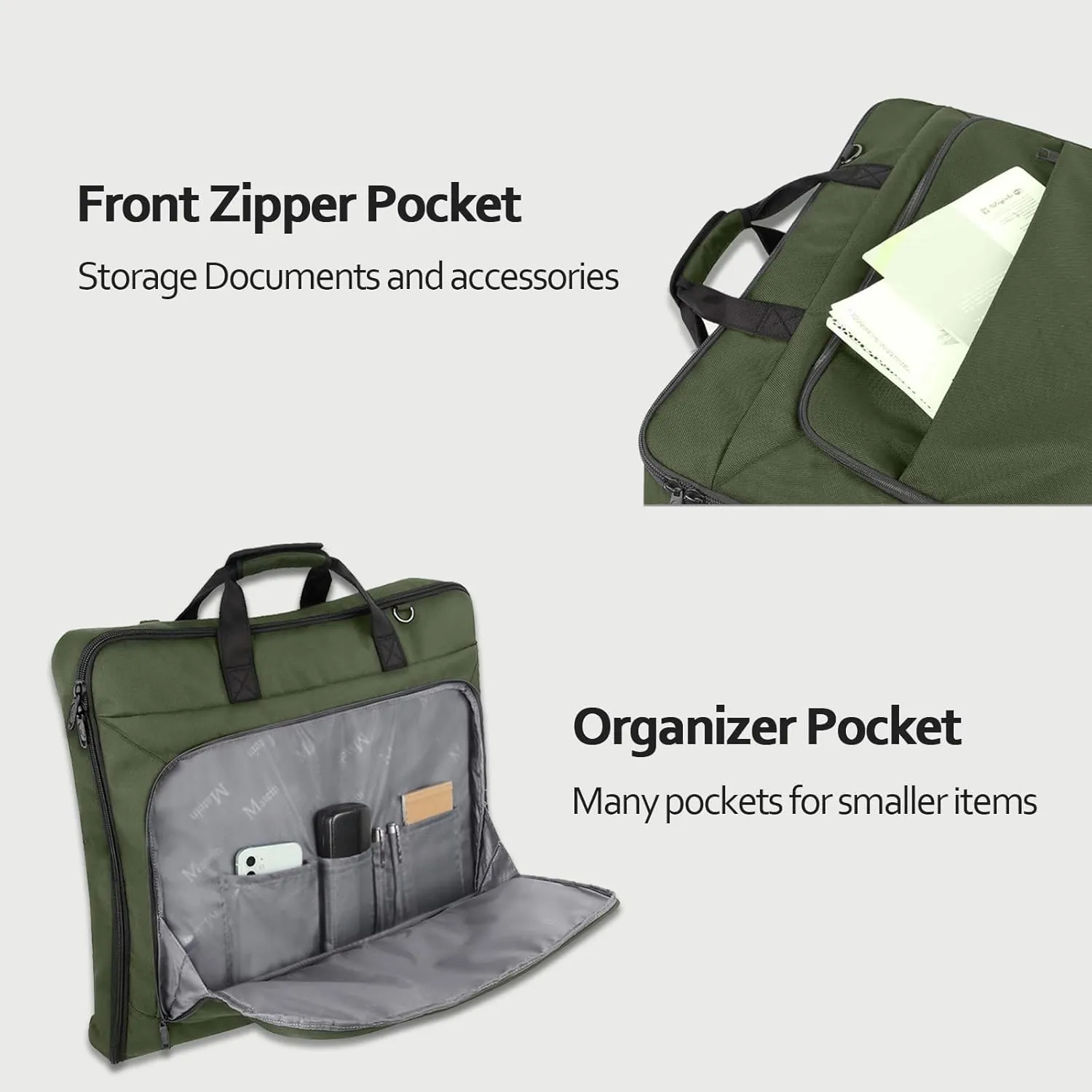 MATEIN Travel Garment Bag, Large Convertible Carry On Suit Bag with Adjustable Shoulder Strap, Waterproof 2 in 1 Hanging Luggage for Men Women, Foldable suitcase for Business Trips, Green