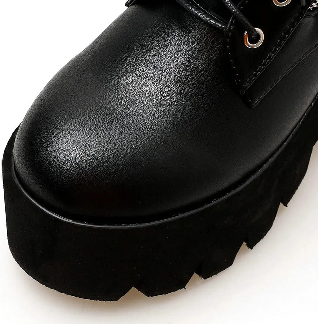 MAVMAX Women's Lace up Ankle Combat Boots Goth Platform Chunky High Heel Booties