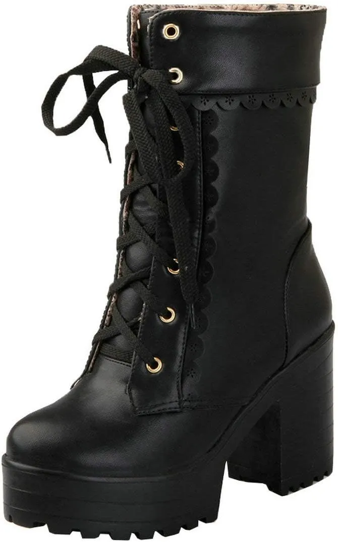 MAVMAX Women's Lolita High Heeled Ankle Boots Cosplay Lace up Sweet Lady Brogue Platform Booties Shoes