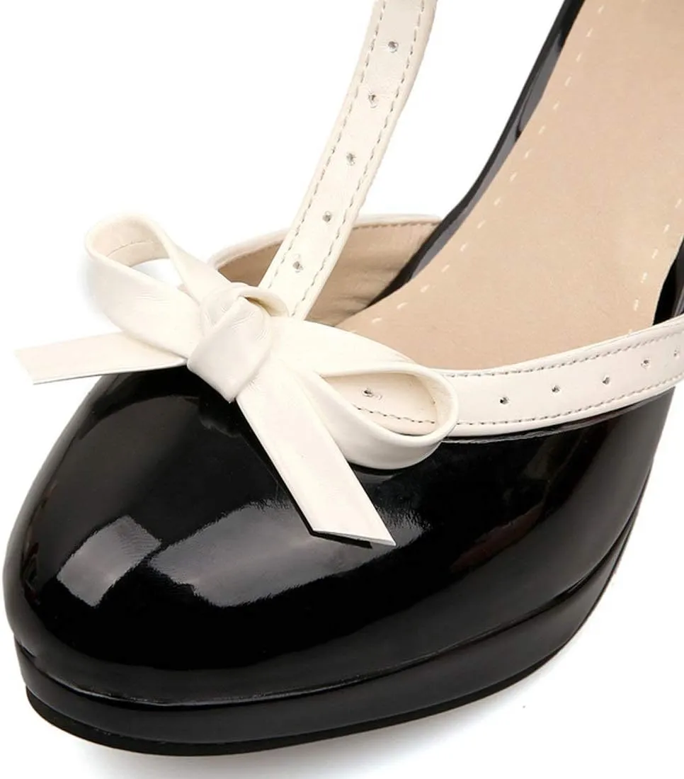 MAVMAX Women's Rockabilly T-Strap Mary Jane Block High Heel Platform Pumps