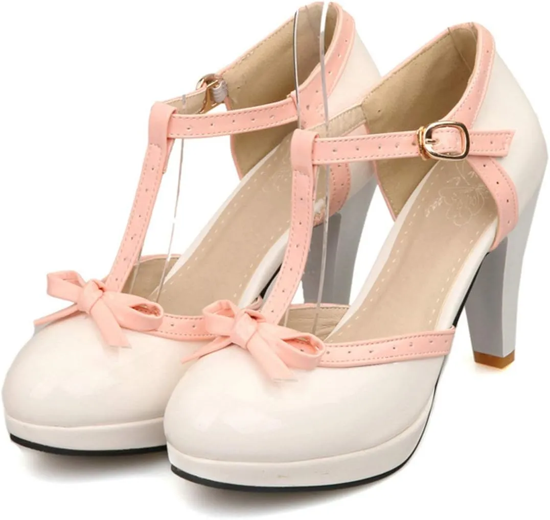 MAVMAX Women's Rockabilly T-Strap Mary Jane Block High Heel Platform Pumps