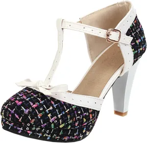 MAVMAX Women's Rockabilly T-Strap Mary Jane Block High Heel Platform Pumps