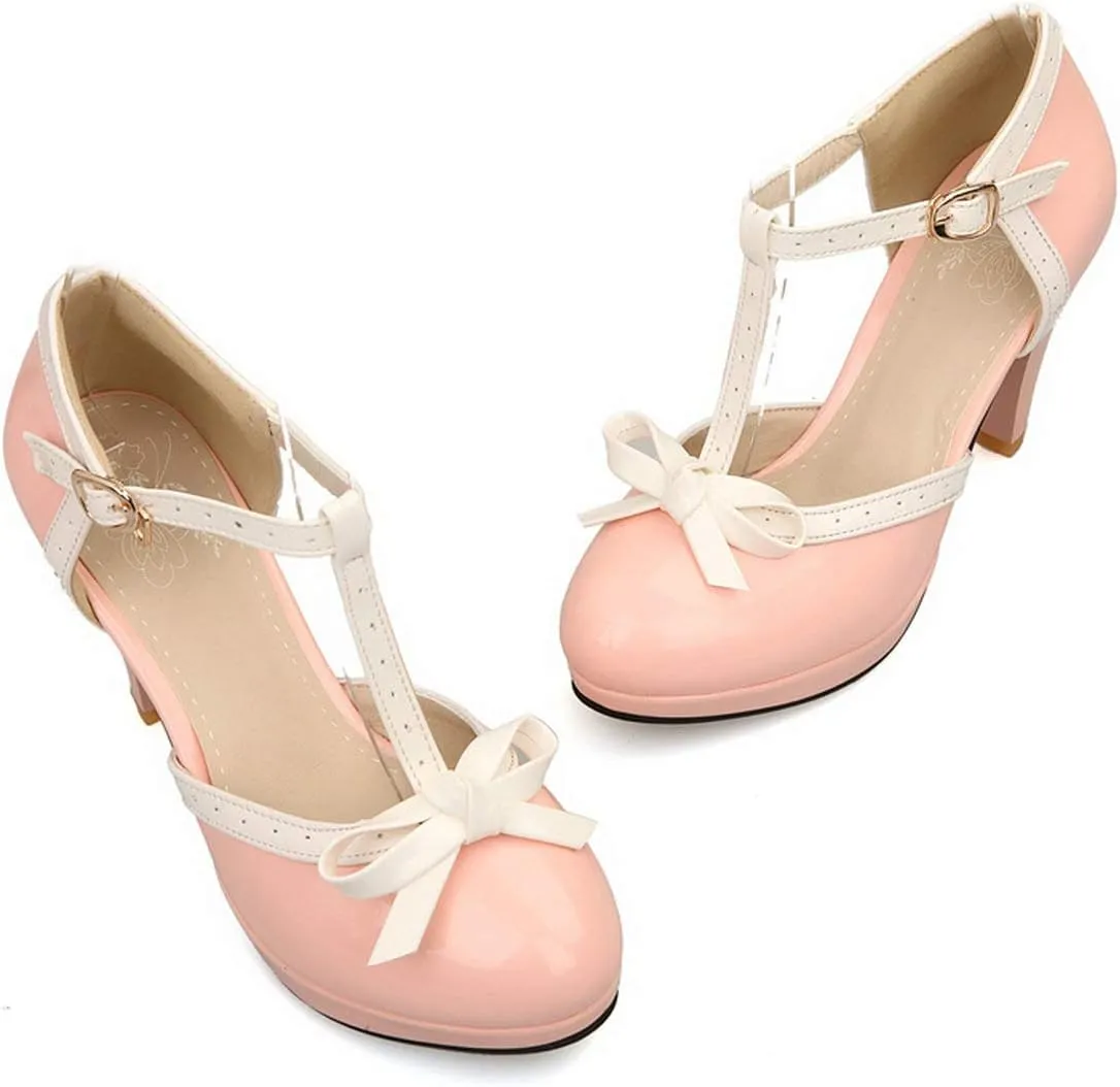 MAVMAX Women's Rockabilly T-Strap Mary Jane Block High Heel Platform Pumps