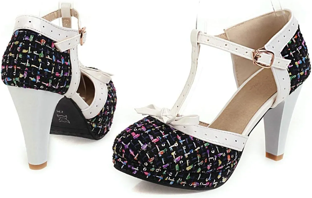 MAVMAX Women's Rockabilly T-Strap Mary Jane Block High Heel Platform Pumps