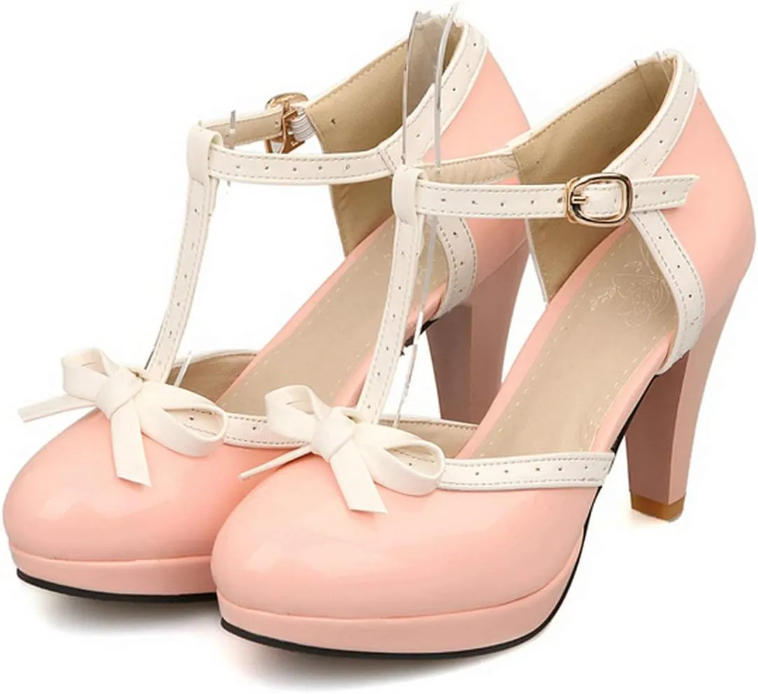 MAVMAX Women's Rockabilly T-Strap Mary Jane Block High Heel Platform Pumps