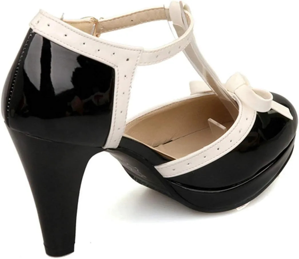 MAVMAX Women's Rockabilly T-Strap Mary Jane Block High Heel Platform Pumps