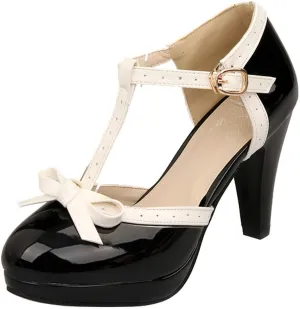 MAVMAX Women's Rockabilly T-Strap Mary Jane Block High Heel Platform Pumps