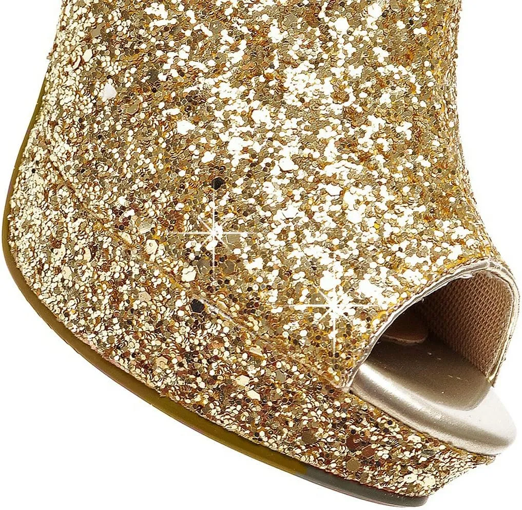 MAVMAX Women's Sequin Glitter Ankle Boots Peep Toe Platform High Heel Stilettos Sparkly Wedding Booties…