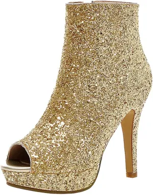 MAVMAX Women's Sequin Glitter Ankle Boots Peep Toe Platform High Heel Stilettos Sparkly Wedding Booties…