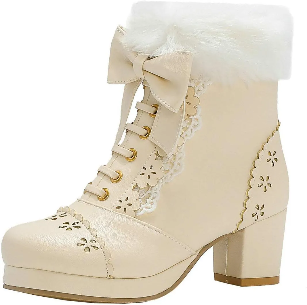 MAVMAX Women's Vintage Lace up Ankle Boots Lolita Platform Chunky High Heel Booties…
