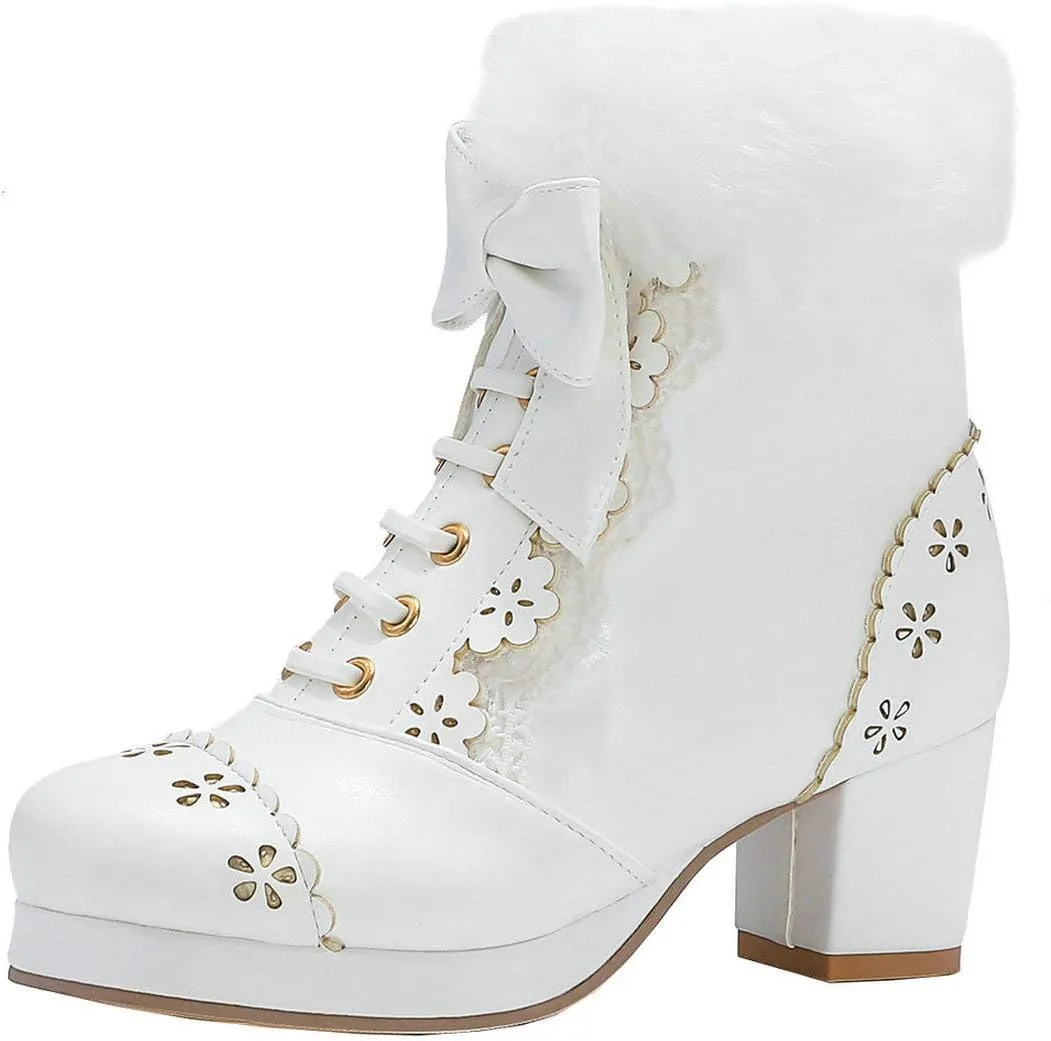 MAVMAX Women's Vintage Lace up Ankle Boots Lolita Platform Chunky High Heel Booties…