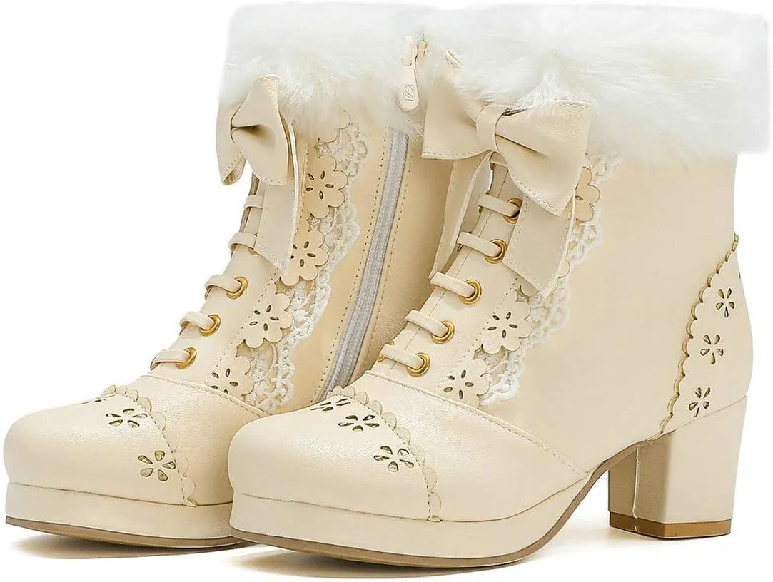 MAVMAX Women's Vintage Lace up Ankle Boots Lolita Platform Chunky High Heel Booties…