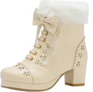 MAVMAX Women's Vintage Lace up Ankle Boots Lolita Platform Chunky High Heel Booties…