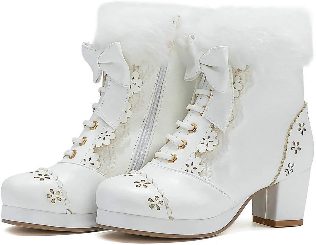 MAVMAX Women's Vintage Lace up Ankle Boots Lolita Platform Chunky High Heel Booties…