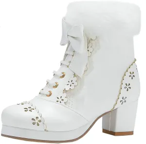 MAVMAX Women's Vintage Lace up Ankle Boots Lolita Platform Chunky High Heel Booties…