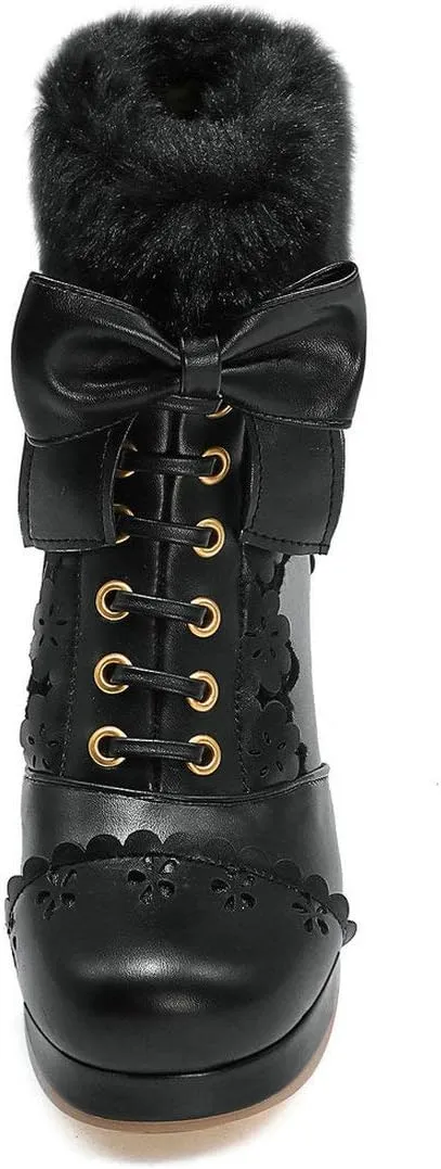 MAVMAX Women's Vintage Lace up Ankle Boots Lolita Platform Chunky High Heel Booties…