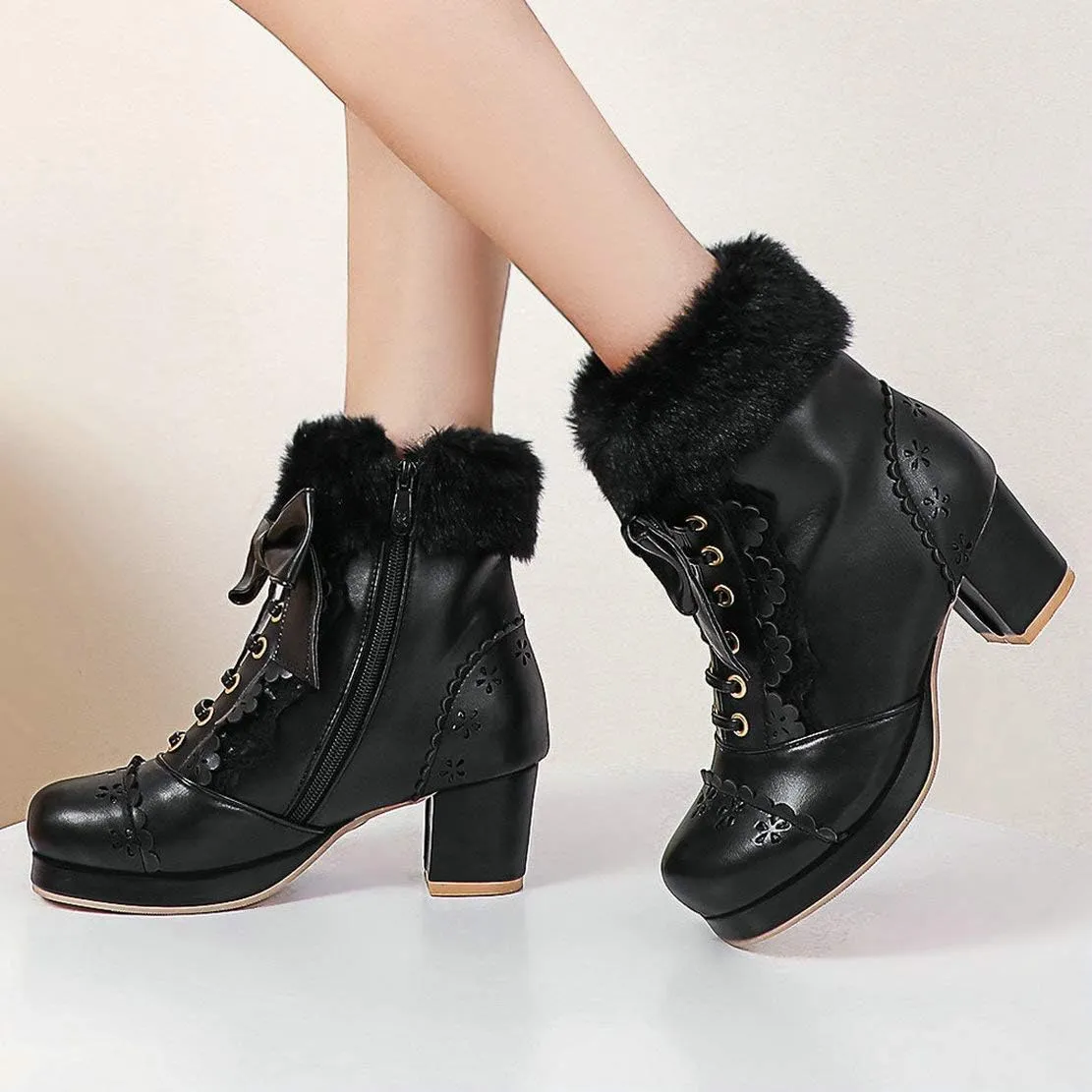 MAVMAX Women's Vintage Lace up Ankle Boots Lolita Platform Chunky High Heel Booties…