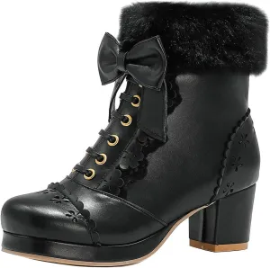 MAVMAX Women's Vintage Lace up Ankle Boots Lolita Platform Chunky High Heel Booties…