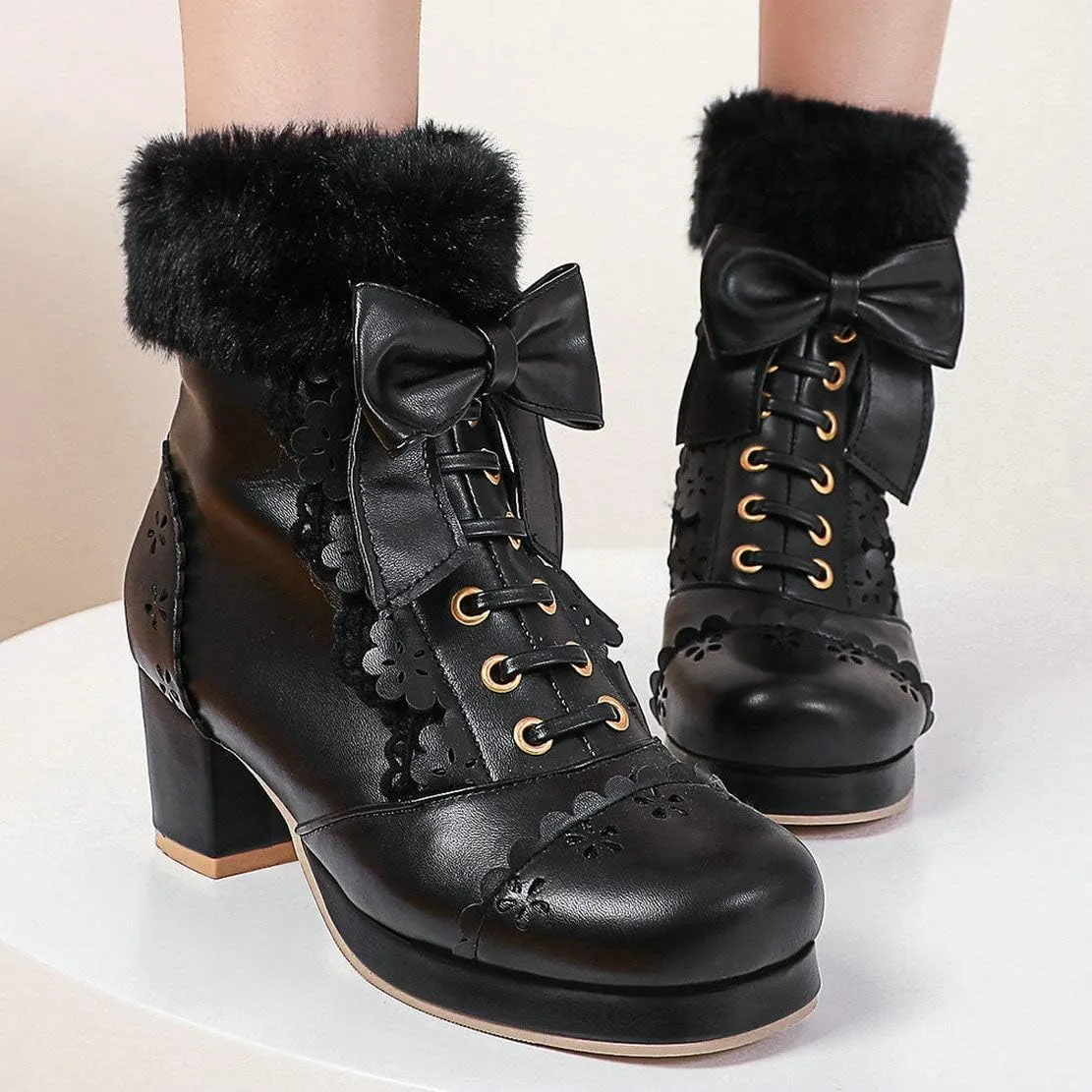 MAVMAX Women's Vintage Lace up Ankle Boots Lolita Platform Chunky High Heel Booties…