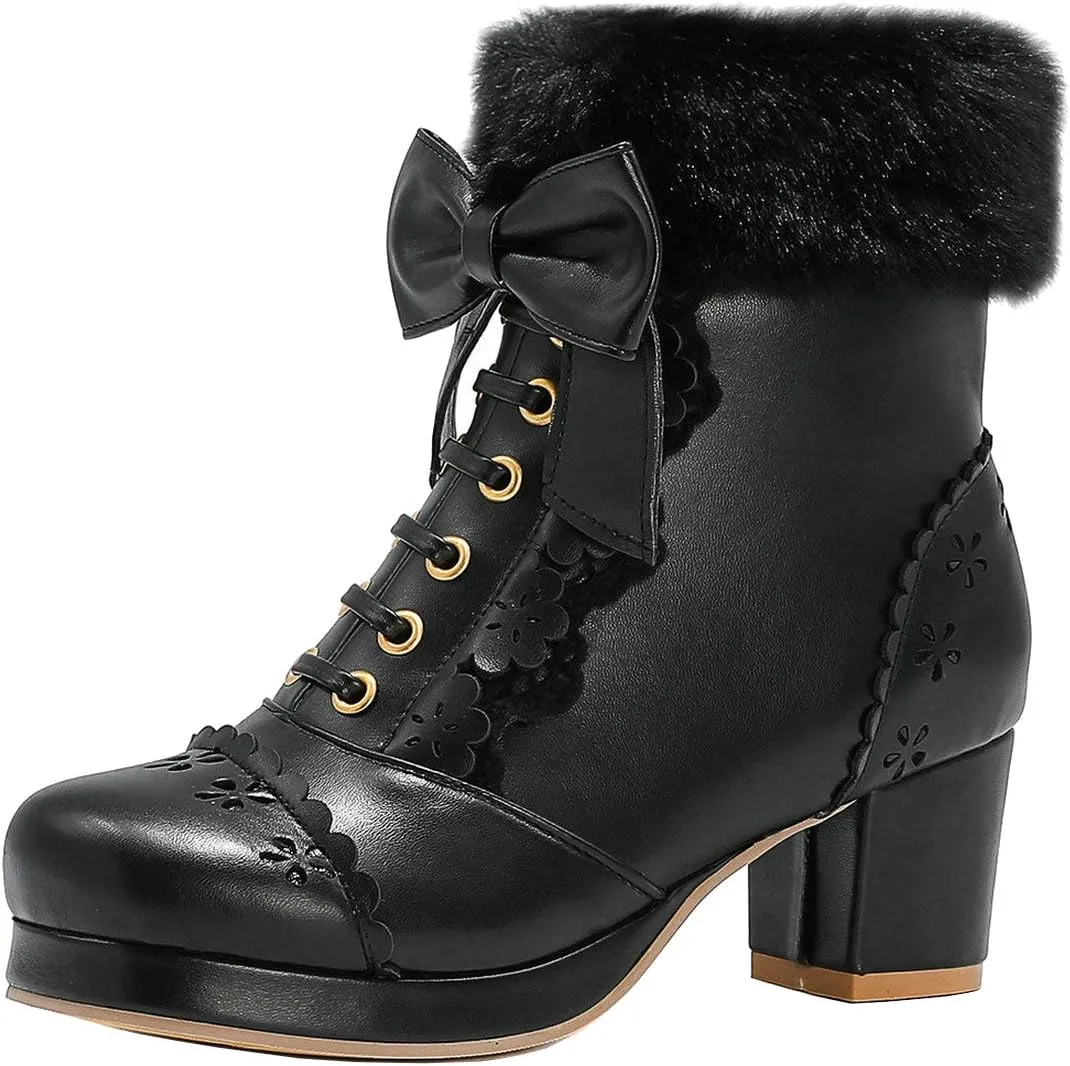 MAVMAX Women's Vintage Lace up Ankle Boots Lolita Platform Chunky High Heel Booties…