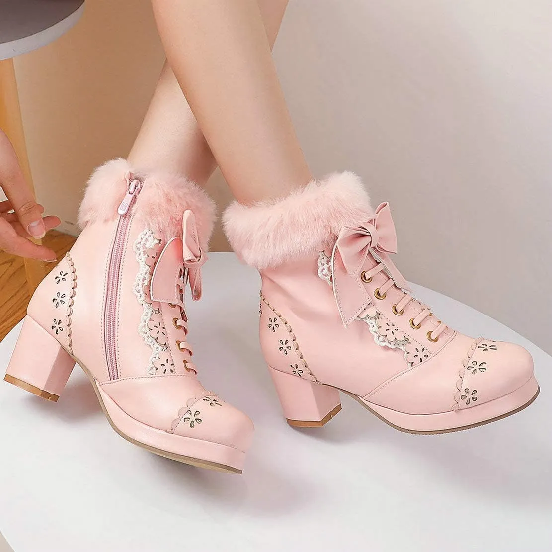 MAVMAX Women's Vintage Lace up Ankle Boots Lolita Platform Chunky High Heel Booties…