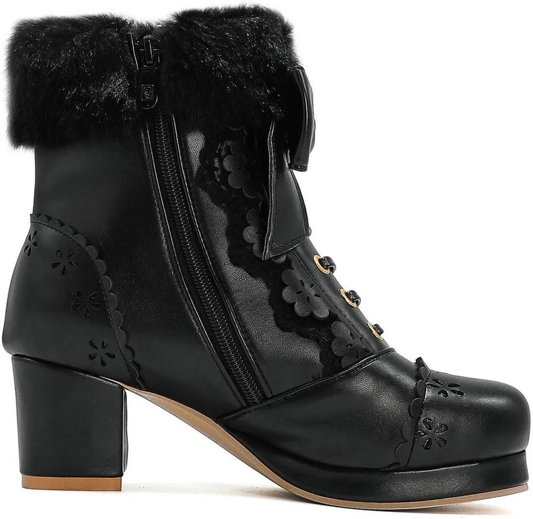 MAVMAX Women's Vintage Lace up Ankle Boots Lolita Platform Chunky High Heel Booties…