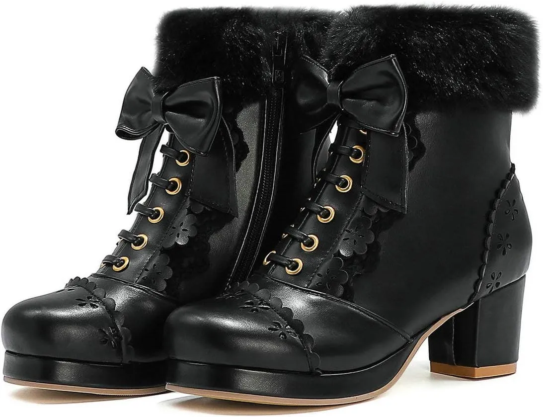 MAVMAX Women's Vintage Lace up Ankle Boots Lolita Platform Chunky High Heel Booties…