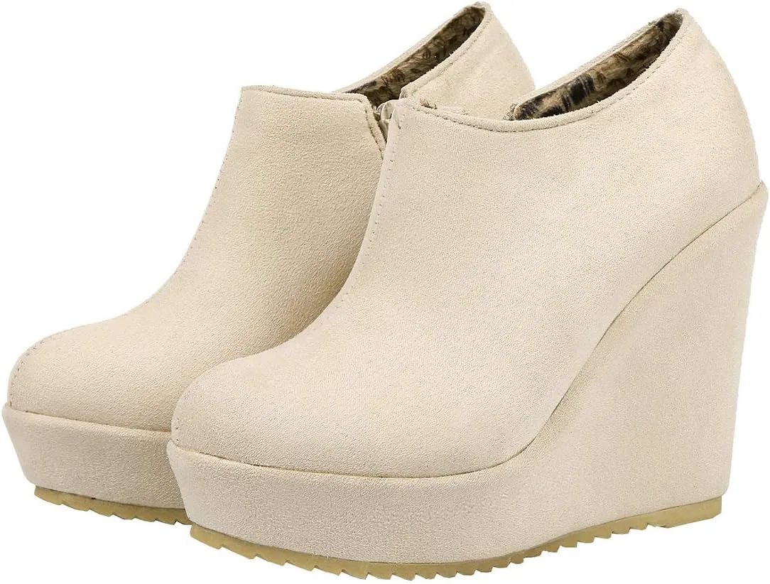 MAVMAX Women's Wedge High Heel Platform Ankle Booties Casual Boots