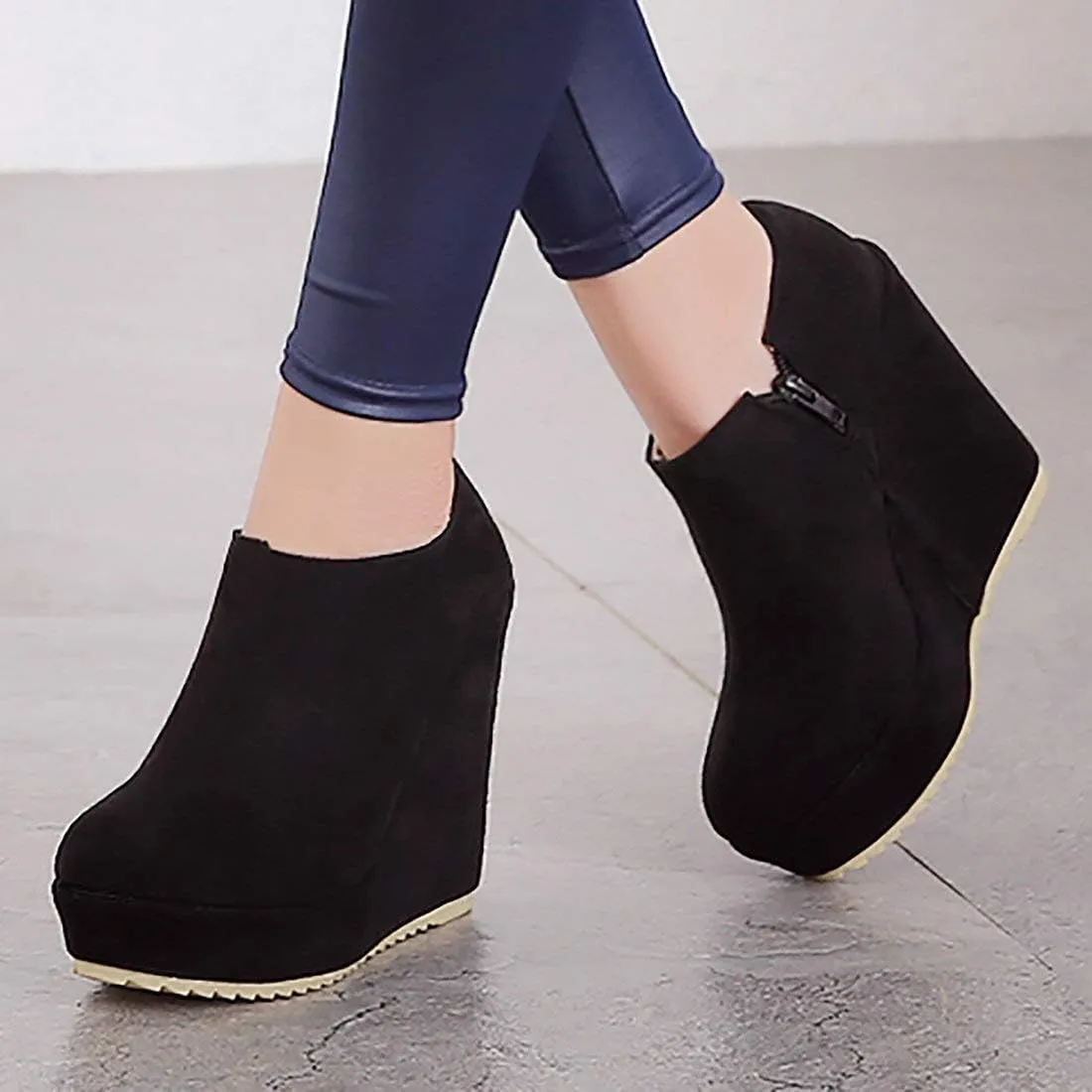 MAVMAX Women's Wedge High Heel Platform Ankle Booties Casual Boots