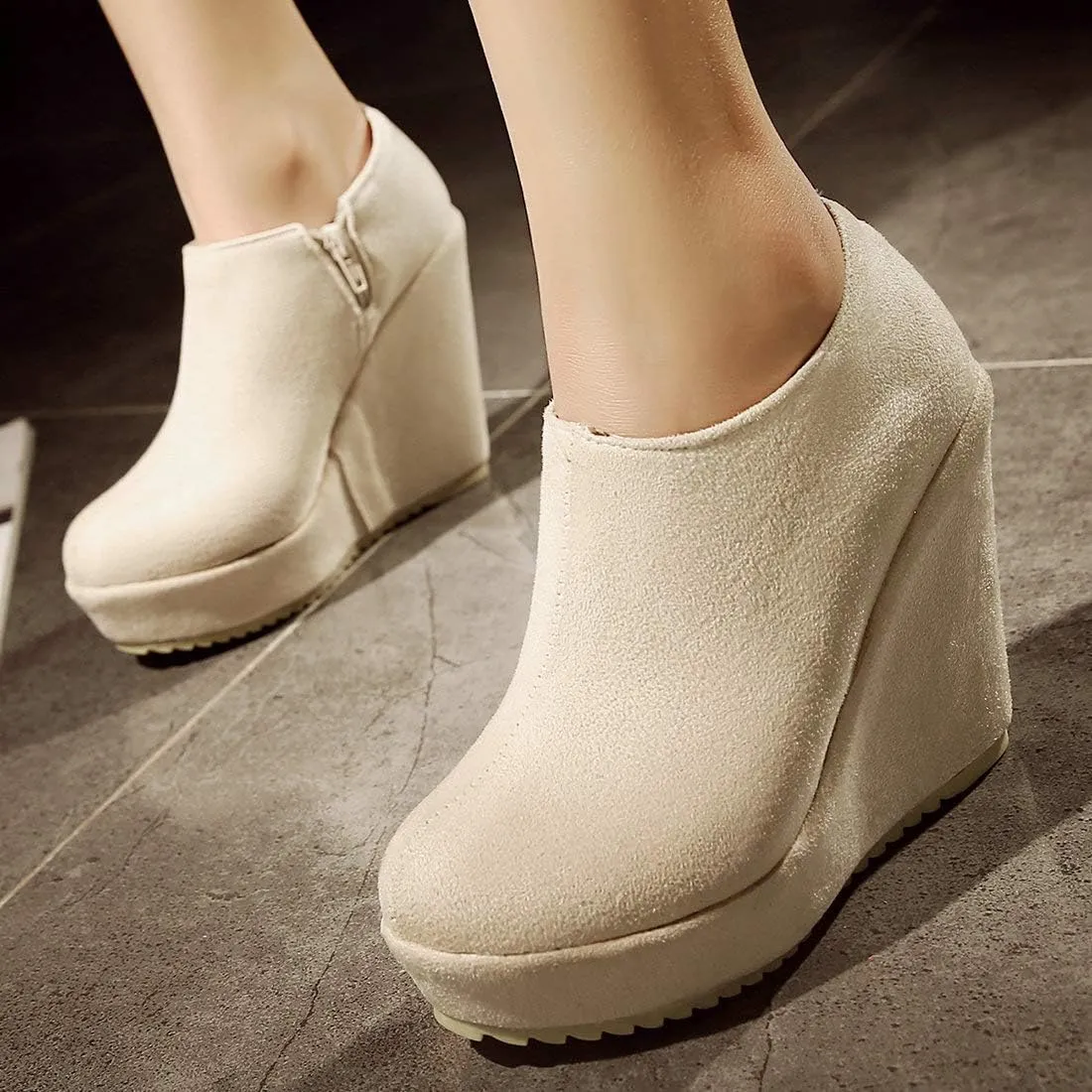 MAVMAX Women's Wedge High Heel Platform Ankle Booties Casual Boots