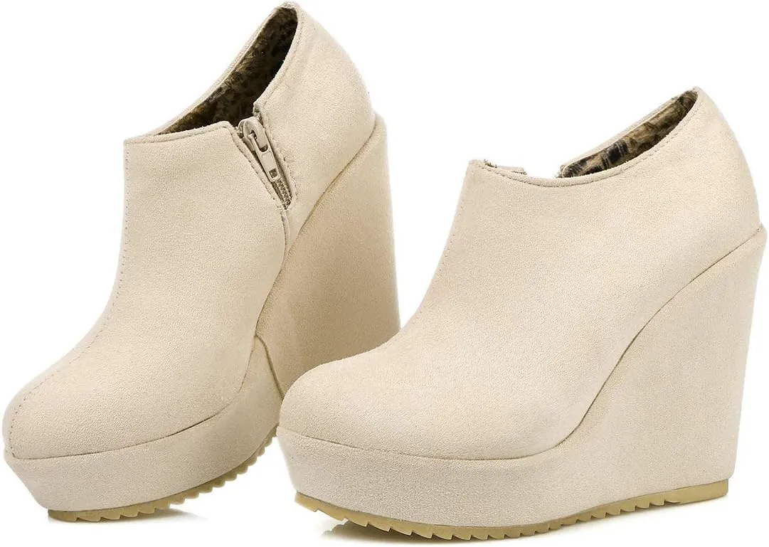 MAVMAX Women's Wedge High Heel Platform Ankle Booties Casual Boots