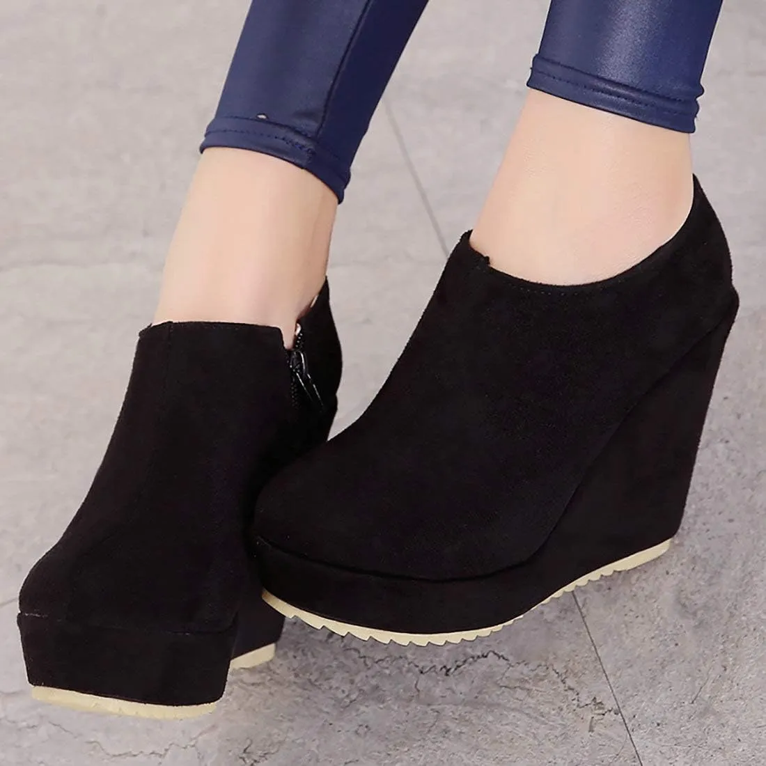 MAVMAX Women's Wedge High Heel Platform Ankle Booties Casual Boots