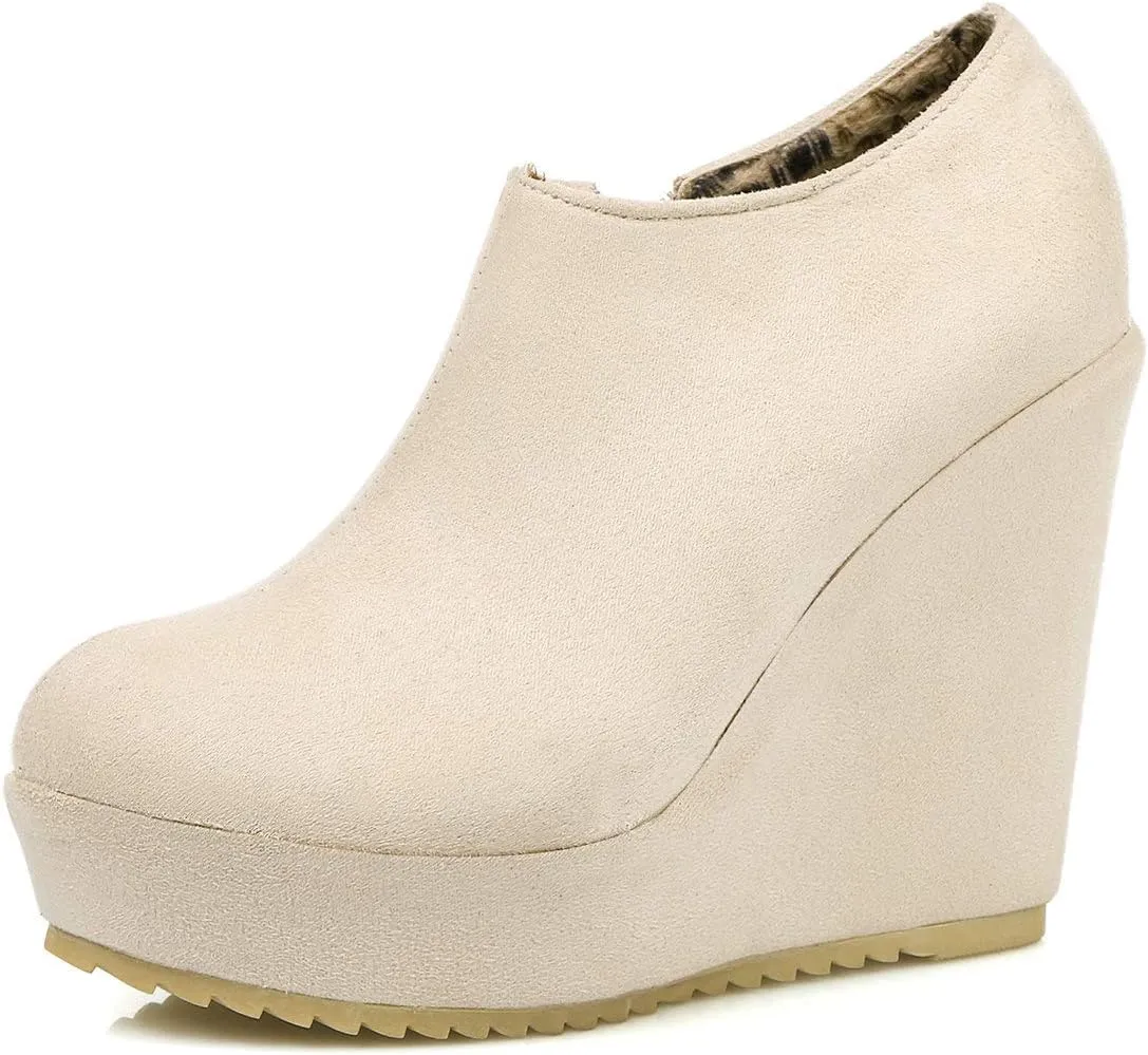 MAVMAX Women's Wedge High Heel Platform Ankle Booties Casual Boots