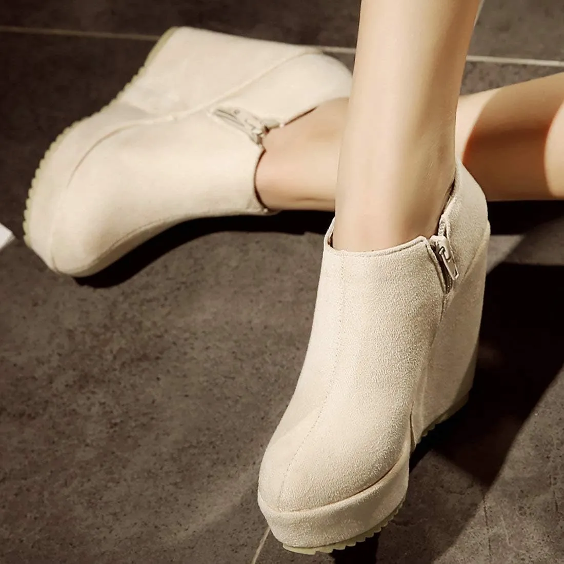 MAVMAX Women's Wedge High Heel Platform Ankle Booties Casual Boots