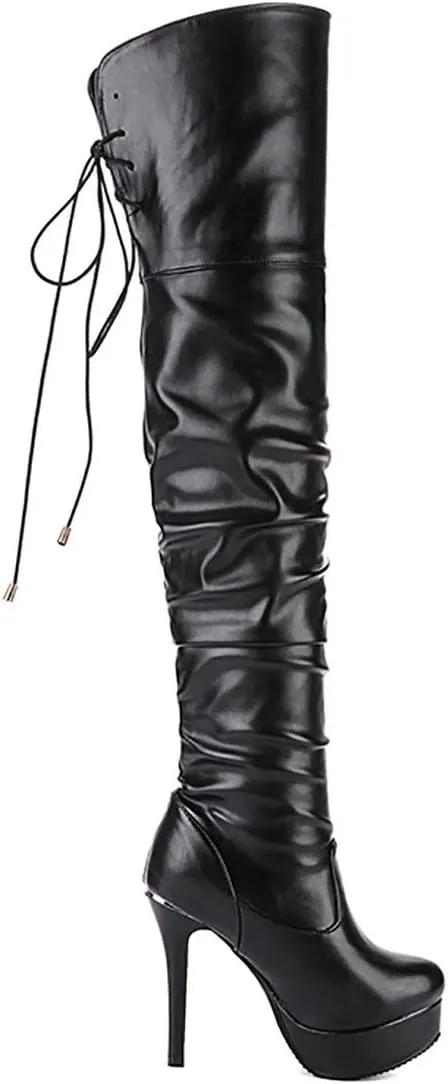 MAVMAX Women's Wide Calf Thigh High Slouchy Stiletto High Heel Platform Boots…