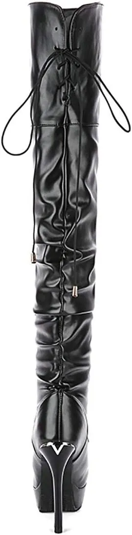 MAVMAX Women's Wide Calf Thigh High Slouchy Stiletto High Heel Platform Boots…