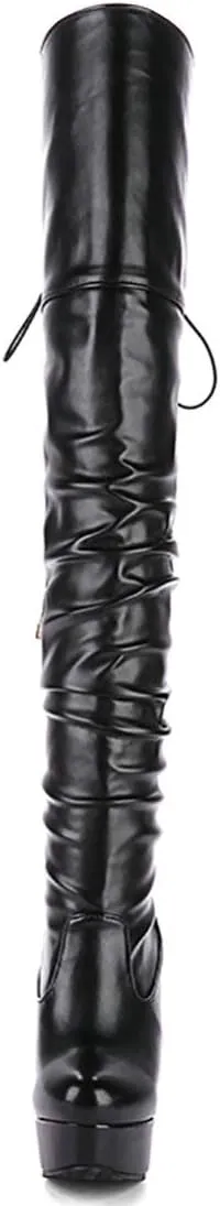 MAVMAX Women's Wide Calf Thigh High Slouchy Stiletto High Heel Platform Boots…