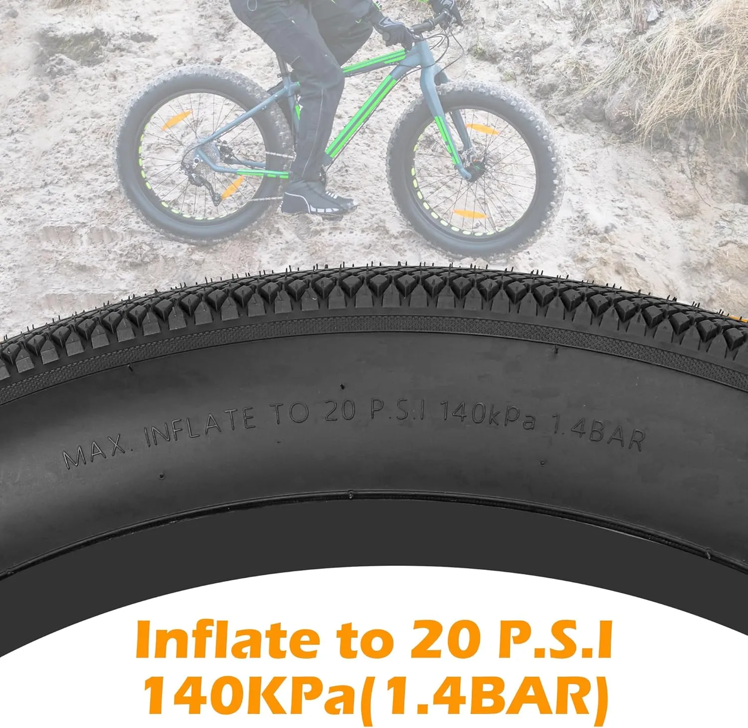 MEGHNA Bike Tire 20/24/26 x 4.0 Mountain Bike Tire Fat Tire with Tubes Diamond Pattern Foldable Tire Replacement for Snow Bike Beach Cruiser MTB Electric Bike