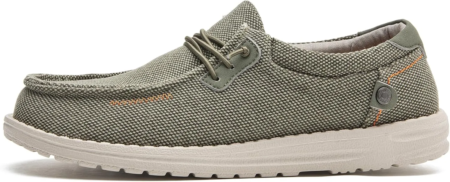 Men's Canvas Slip on Shoes Casual Hands Free Loafers Breathable Stretch Easy Walking Slip-Ons Lightweight Soft Boat Shoes
