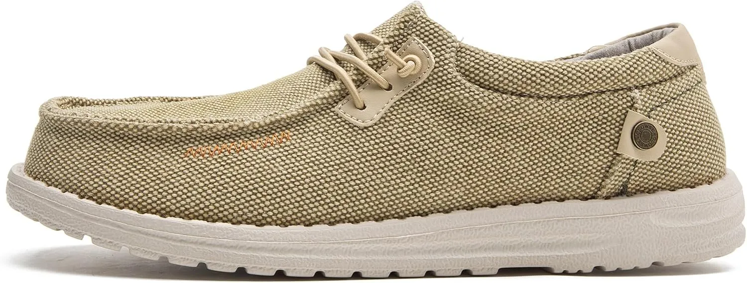 Men's Canvas Slip on Shoes Casual Hands Free Loafers Breathable Stretch Easy Walking Slip-Ons Lightweight Soft Boat Shoes