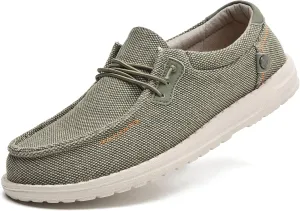 Men's Canvas Slip on Shoes Casual Hands Free Loafers Breathable Stretch Easy Walking Slip-Ons Lightweight Soft Boat Shoes