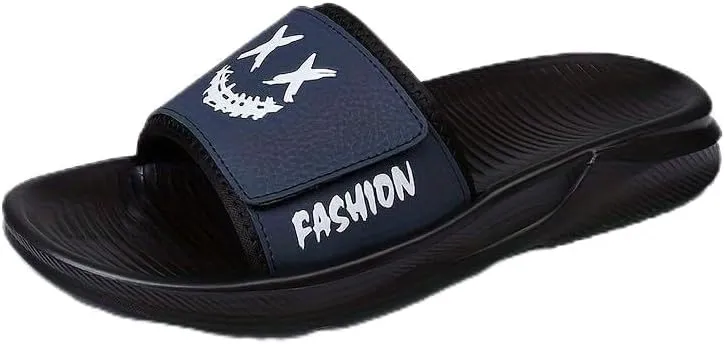 Men's Cartoon Smile Print Slip-On Slides - Soft, Non-Slip Indoor/Outdoor Slippers